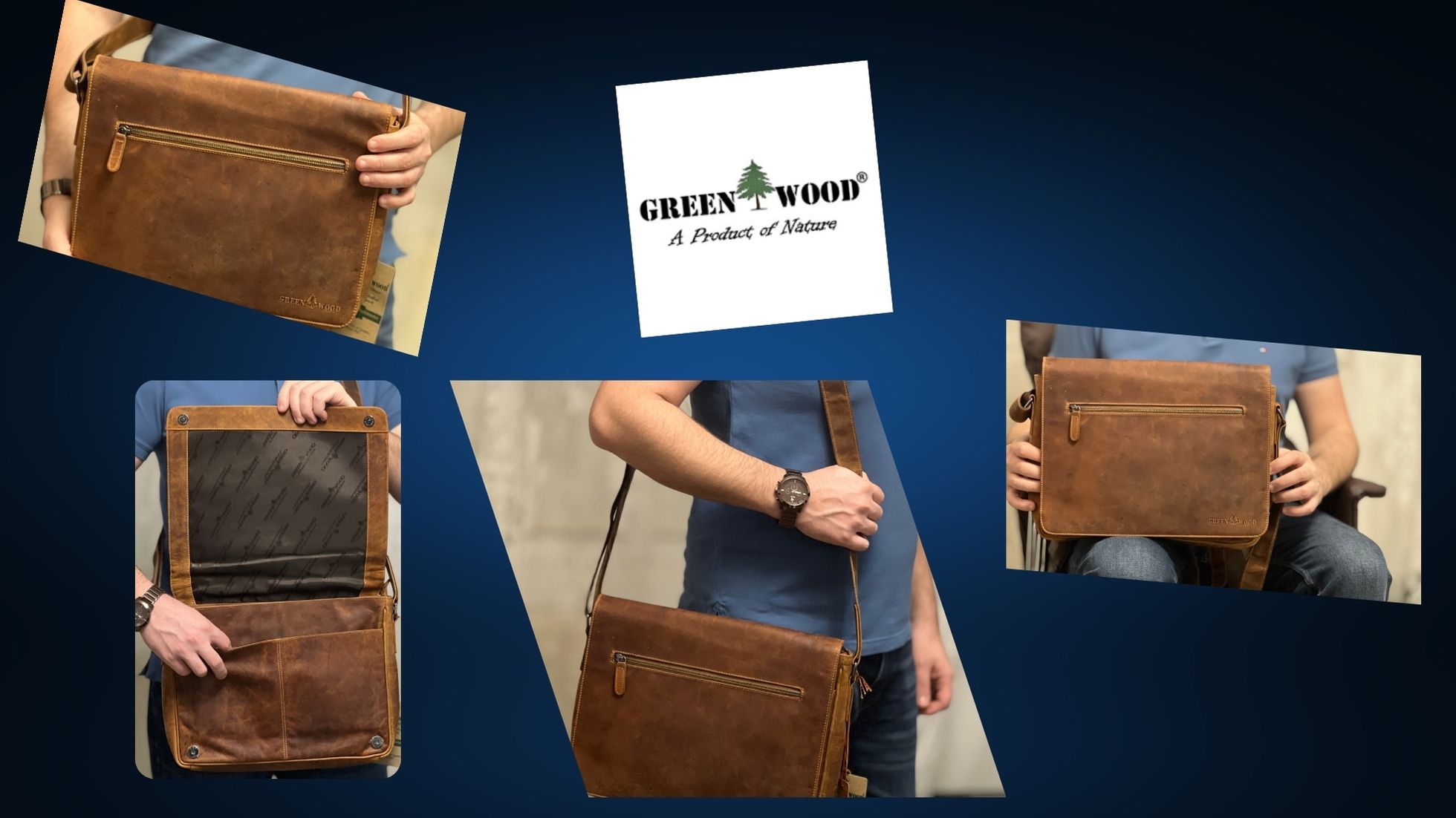 geanta barbati pentru laptop , tableta , documente, maro de la brandul Green Wood